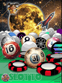 a poster for lotto with a rocket and a girl on it
