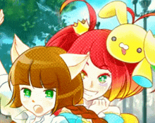 a girl with a crown on her head and a yellow bunny on her head