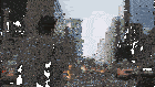 a man is walking down a city street with a taxi cab in the foreground