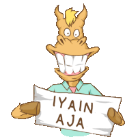 Smiling Daku Holds Sign Saying It'S Ok In Indonesian Sticker - Horse Smiling Posing Stickers