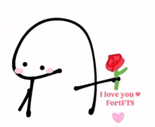 a drawing of a stick figure holding a red rose with the words i love you fortfts