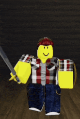 a roblox character with a sword and shield