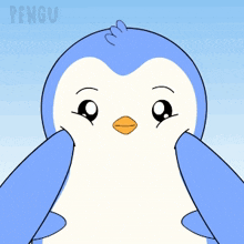 a drawing of a penguin with the word pengu on the bottom right