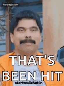 a man with a mustache says that 's been hit on a screen
