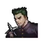 a pixel art of a man holding a knife