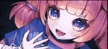 a pixel art of a girl with pink hair and blue eyes .