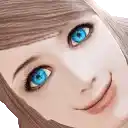 a woman with blue eyes is smiling and looking at the camera .