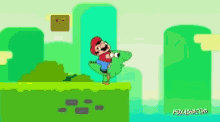 a cartoon of mario riding a green crocodile with the website foxadhd.com in the corner