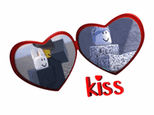 a picture of two hearts with the word kiss on the bottom