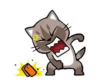 a cartoon cat with a broken phone in front of it