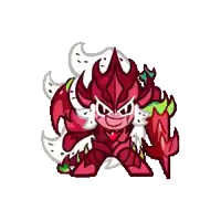 a pixel art drawing of a strawberry cookie with a sword and armor .