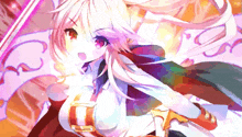 a girl with white hair is holding a sword