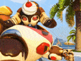 a robot has a cherry on top of his head
