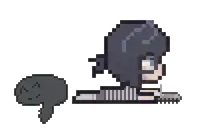 a pixel art of a person laying down next to a cat