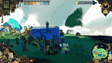 a video game shows a blue house and a tree with dagny written on the bottom right