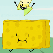 a cartoon of a sponge with a lightning bolt above it