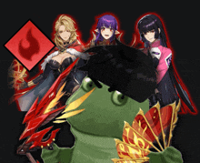 a group of anime characters with a green frog in the foreground