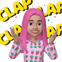 a cartoon girl with pink hair is surrounded by claps