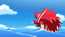 a cartoon character with red hair and green eyes is swimming in the ocean