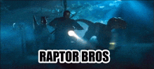 a movie poster for raptor bros shows a man riding a motorcycle