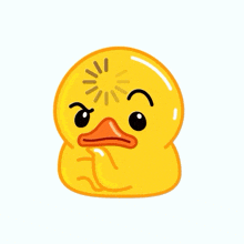 a yellow rubber duck is making a funny face