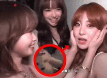 a girl with a red arrow pointing to the word jin