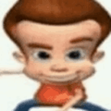 a close up of a cartoon character 's face with a blurred background .