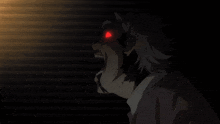 a close up of a person with a red eye