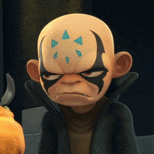 a bald cartoon character with a star painted on his face