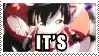 a picture of a girl with black hair and the words `` it 's '' written on it .
