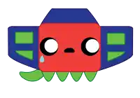 a cartoon drawing of a red square with a tear coming out of its eye