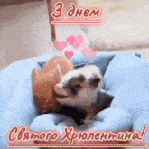 a greeting card with two pigs and the words " 3 днем " on it