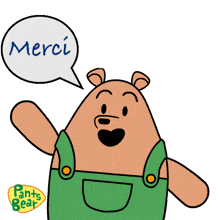 a cartoon bear with a speech bubble saying merci