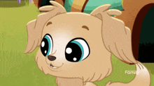 a cartoon dog with big blue eyes and the word family on the bottom