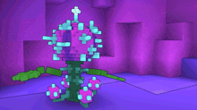 a purple plant with a green stem and a cross on top