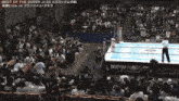 a crowd of people are watching a wrestling match sponsored by njpw world