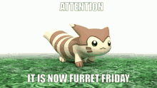 Attention It Is Now Furret Friday Furret GIF - Attention It Is Now Furret Friday Furret Furret Pokemon GIFs