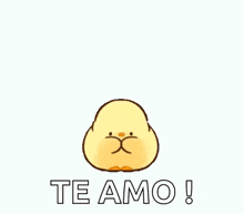 a yellow chick is surrounded by pink hearts and says te amo !