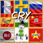 a collage of flags with the word cry on the bottom
