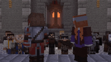 a group of minecraft characters standing in front of a door with the number 11 on it