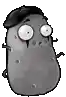 a black and white cartoon of a potato wearing a hat and a beret .