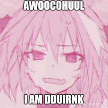 a drawing of a girl with the words awoocohuul i am dduirnk written on it