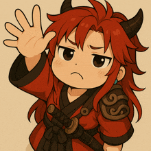 a cartoon character with red hair and horns is giving a high five