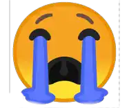 an orange smiley face with blue tears coming out of it 's eyes