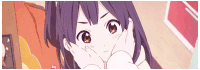 a girl with purple hair is making a funny face