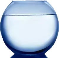 a blue fish bowl with water in it