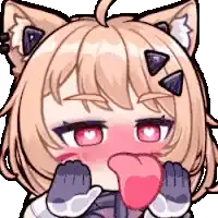 a pixel art drawing of a cat girl with her tongue out .