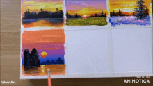 a painting of a sunset with the words wow art on the bottom