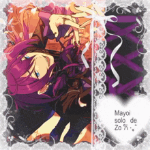 a picture of a person with purple hair and the words mayoi solo de zo