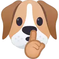 a brown and white dog with its finger on its lips